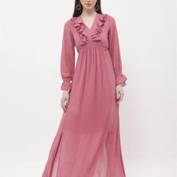 MADAME Pink Regular Fit Maxi Dress-image-62