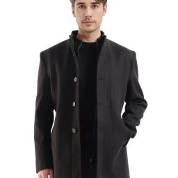 Rare Rabbit Black Relaxed Fit Solid Long Coat-image-13