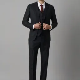 Louis Philippe Black Slim Fit Checks Three Piece Suit-image-7