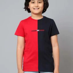 Cantabil Kids Navy & Red Color Block T-Shirt-image-49
