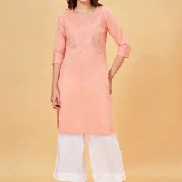 Rangmanch by Pantaloons Peach Embroidered Straight Kurta-image-52