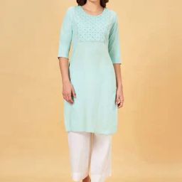 Rangmanch by Pantaloons Sea Green Embroidered Straight Kurta-image-64