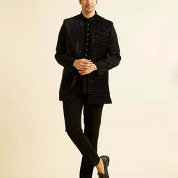 Manyavar Sequin Embroidered Velvet Sherwani Set-image-3