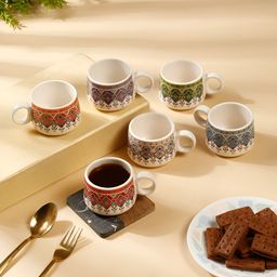 Myntra Elegant Homes Off White & Brown Ethnic Motifs Printed Ceramic Matte Cups Set of Cups and Mugs-7