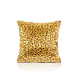 Home4U Aabir Gold Velvet & Plastic Beads Cushion Cover - Set of 1-image-35