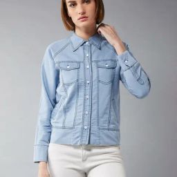 DOLCE CRUDO Light Blue Relaxed Fit Denim Jacket-picture-33