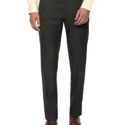 Van Heusen Dark Brown Slim Fit Self Pattern Flat Front Trousers-image-3