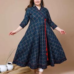 Miravan Navy Abstract Print Plus Size Anarkali Kurta-18