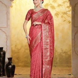 Stylum Pink Woven Pattern Saree With Unstitched Blouse-picture-28