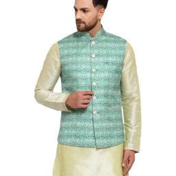 Mohanlal Sons Green Regular Fit Printed Nehru Jacket-image-78