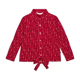 Budding Bees Kids Red Printed Dress-image-80