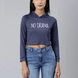 SHOWOFF Navy Graphic Print Crop T-Shirt-image-37
