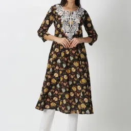 Saffron Threads Black Cotton Embroidered A Line Kurta-image-15