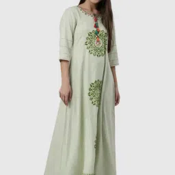 Neerus Pista Green Printed A Line Kurta-picture-16