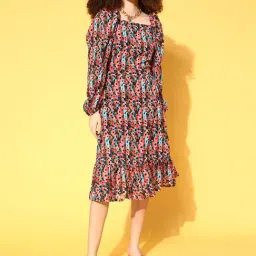 Melon by Pluss Coral & Blue Printed A-Line Dress-image-38
