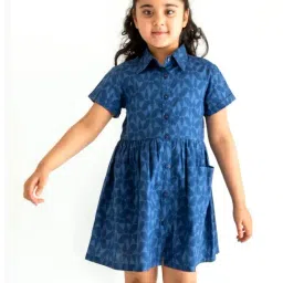 Campana Kids Navy Cotton Printed Dress-image-87