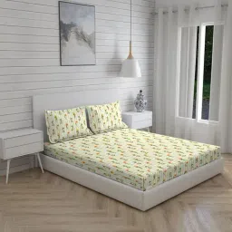 Boutique Living Akira Floral Yellow 225 TC Cotton King Bed Sheet with 2 Pillow Covers-picture-3