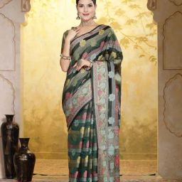 Stylum Green Woven Pattern Saree With Unstitched Blouse-image-50