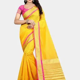 Blissta Yellow Cotton Silk Woven Saree With Unstitched Blouse-image-4