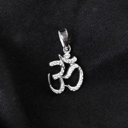 Clara 925 Silver Platinum Plated Swiss Zircon Shine Om Pendant Without Chain-image-36