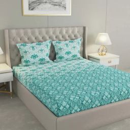 Raymond Home Blue Cotton 144 TC King Bedsheet with 2 Pillow Covers-image-59