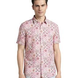 Simon Carter London Pink Printed Slim Fit Shirt-image-93