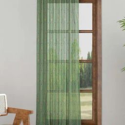 Fabindia Standalone Green Viscose Door Curtains-image-2