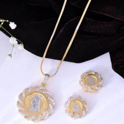 VOJ DUAL Toned AD-Studded Coin Chain With Earrings Set-picture-14