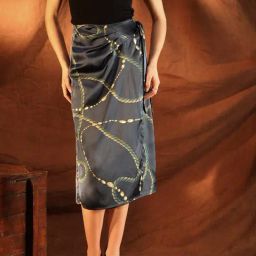 Kazo Blue Abstract Printed Skirt-image-1