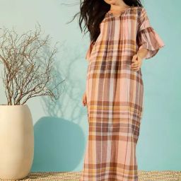 The Kaftan Company Brown Cotton Striped Nighty-image-17