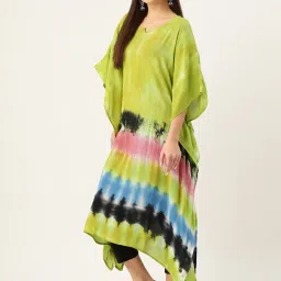 maaesa Green Printed A Line Kaftan image 3