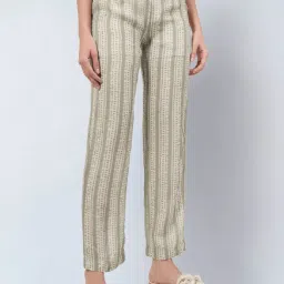 First Resort By Ramola Bachchan Sage Green & Ecru Stripe Pants image 3