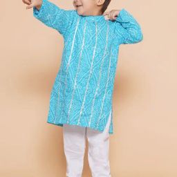 AJ Dezines Kids Blue & White Printed Full Sleeves Kurta with Pyjamas-image-54