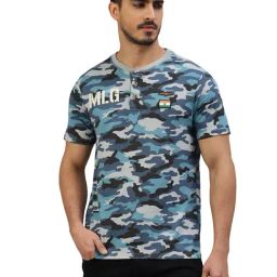 Royal Enfield MLG Urban Blue Regular Fit Camo Print Henley T-Shirt-image-17