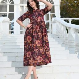 DECKEDUP Multi-Color Cotton Floral Short Sleeves Dress-image-46