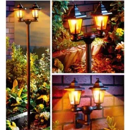GIGAWATTS Post Light Solar Powered Lamp with Bulb Black Metal Pillar Fixture, GW-POPL01-16