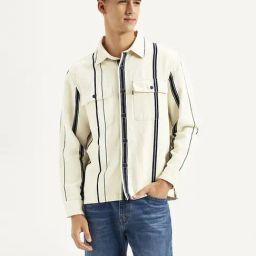 Levi's Beige Relaxed Fit Stripe Shacket-image-50