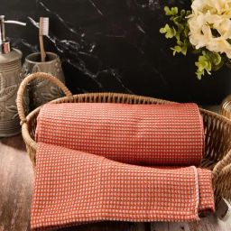 Fabindia Standalone Rust & Taupe Woven Cotton Honeycomb Reversible Towel (Medium)-4