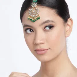 Zaveri Pearls Gold Tone Kundan & Green Beads Wedding Collection Maangtikka-ZPFK9603-image-19