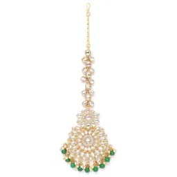 Zaveri Pearls Gold Tone Kundan & Green Beads Wedding Collection Maangtikka-ZPFK9602-image-14