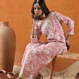 Indo Era Mauve Regular Fit Embroidered Kurta-image-43