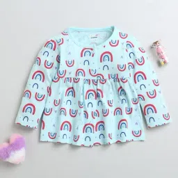 Bumzee Girls Sky Blue Printed Full Sleeves Frock-image-36