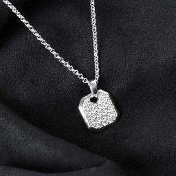 Clara 925 Silver Platinum Plated Swiss Zircon Hexa Pendant with Chain-image-21