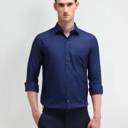 Arrow Blue Cotton Slim Fit Self Pattern Shirt-picture-25