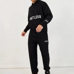 Styli Black Oversized Fit Hoodie and Jogger Co-ord Set With Placement Graphic-image-18