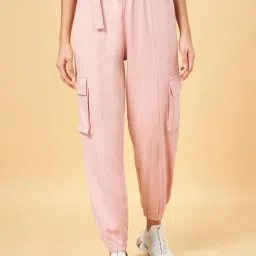 Ajile by Pantaloons Pink Cotton Sports Cargo Joggers-image-47