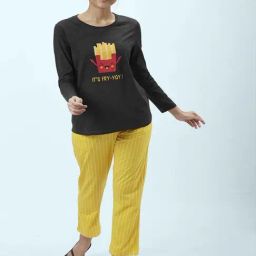 Dreamz by Pantaloons Black Yellow Cotton Printed T-Shirt Pyjama Set-image-33