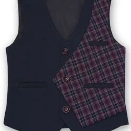 AJ Dezines Kids Navy & Purple Chequered Waistcoat-image-43