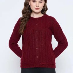 MADAME Maroon Self Cardigan-image-80
