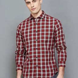 Fame Forever by Lifestyle Wine Cotton Regular Fit Checks Shirt-picture-9